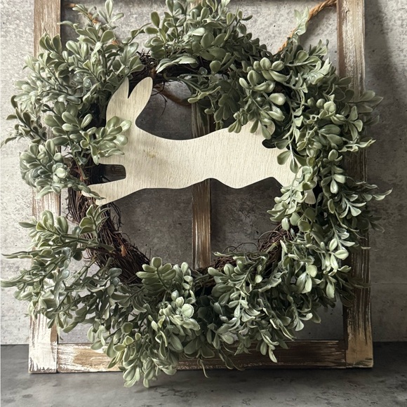 Other - Rustic Farmhouse Spring Bunny Window Pane Frame Door / Wall Decor Easter Wreath